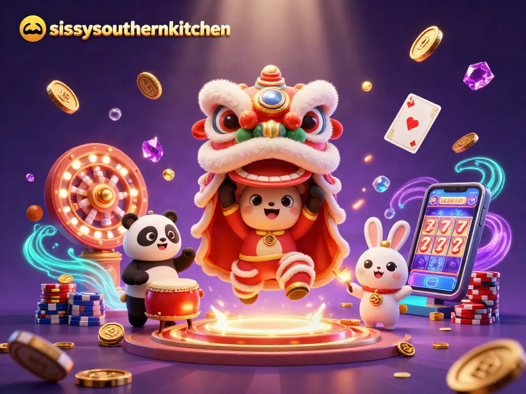Sissyssouthernkitchen offers a colorful casino scene with engaging characters playing slot machines and celebrating wins.