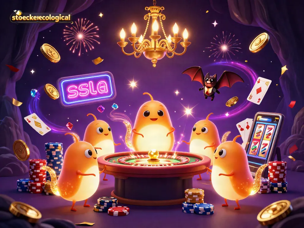 Engage with stoeckerecological's vibrant cave casino scene featuring glowworms and a bat dealer.